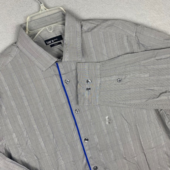 Bar III Other - Bar III Slim Fit Mens Grey Blue Striped Stretch Dress Shirt 16 32-33 L